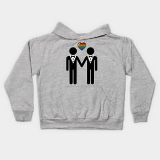 Gay Silhouette Grooms with Rainbow Colored Pride Heart Kids Hoodie